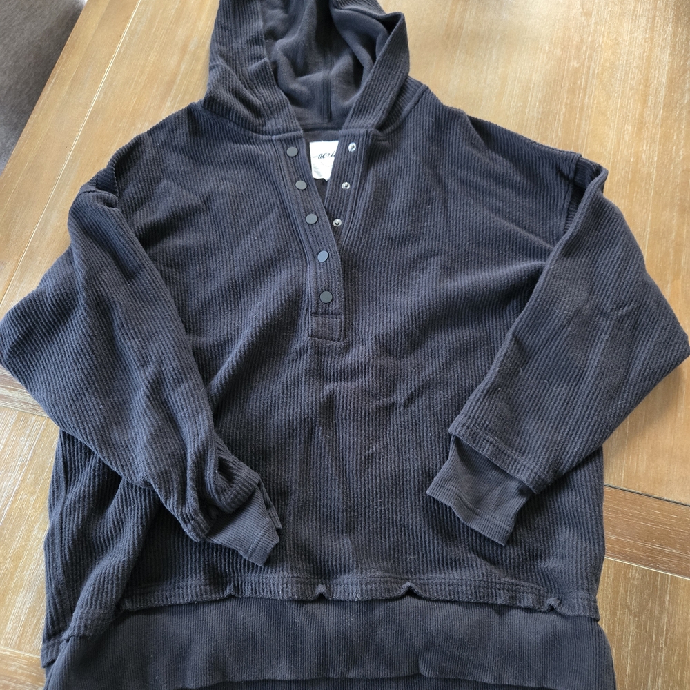 Aerie Black Button-Up Pullover